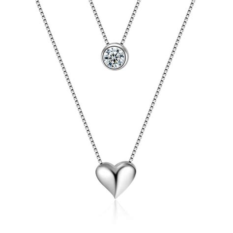 100 925 sterling silver jewelry aaa zircon love heart necklacesandpendants multilayer double