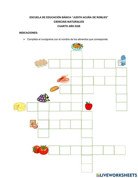 Crucigrama De AlimentaciÓn Saludable Worksheet Live Worksheets