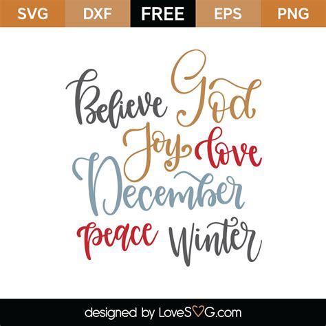 Believe God Joy Love December Peace Winter Cutting File