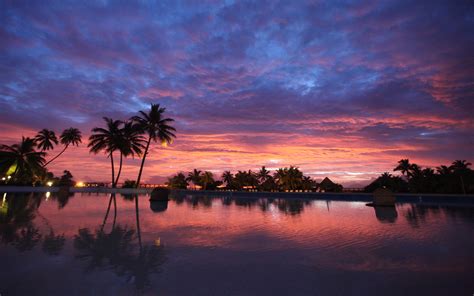 bora bora beach french polynesia sunset red sky sky clouds