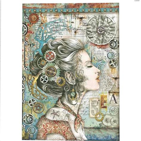 stamperia lady with compass rice paper decoupage a4 in 2020 rice paper decoupage decoupage