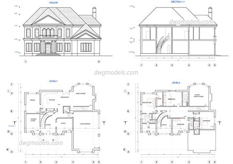 Two Story House Plans Dwg Free Cad Blocks Download