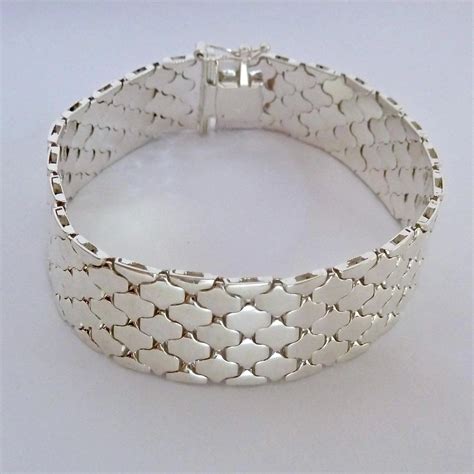 Sterling Silver 925 Wide Tessellated Bracelet Milor Italy Silver