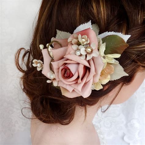 dusty pink flower hair clip bridal hair accessory wedding headpiece edith rustic wedding