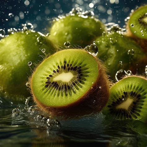 Premium Ai Image A Close Up Of Kiwi Fruit With Water Droplets In The