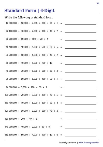 Writing Numbers In Standard Form Worksheets With Answers