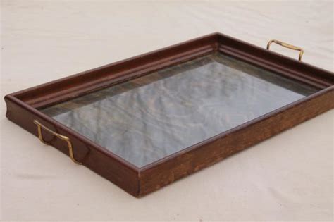 Collection Of Wood Frame Trays Antique Vintage Glass Topped Serving