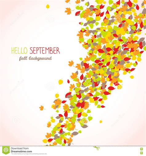 Hello September Autumn Leaves Text Frame Stock Vector Illustration