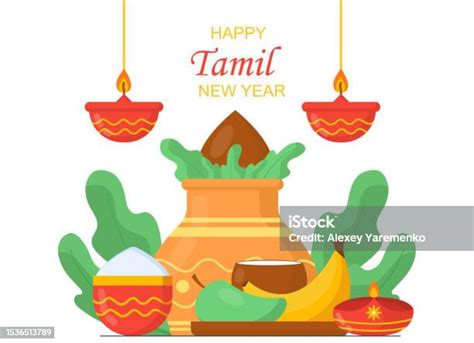 Selamat Tahun Baru Tamil Konsep Vektor Ilustrasi Stok Unduh Gambar