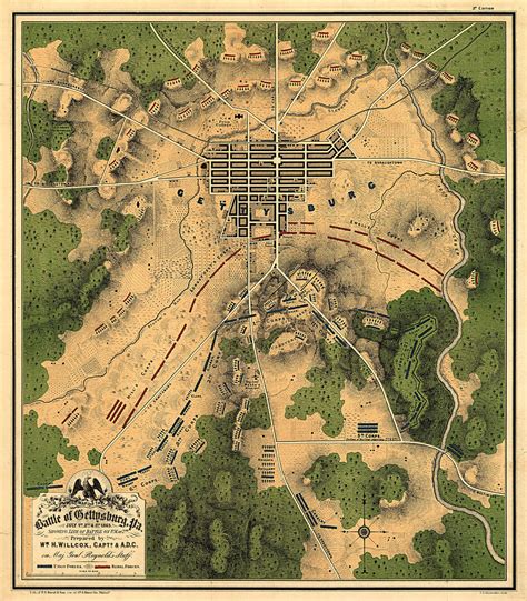 Map Battle Of Gettysburg 1863 Civil War Map Military Poster Wall