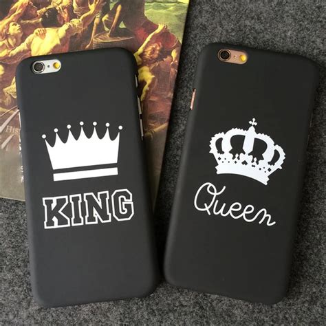 Fashion Simple King Queen Case Crown Coque Pc Hard Back Cover Frosted Queen Couples Phone Case