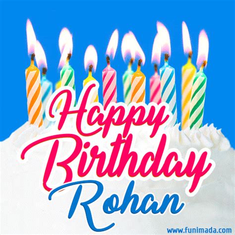 Happy Birthday  For Rohan With Birthday Cake And Lit Candles