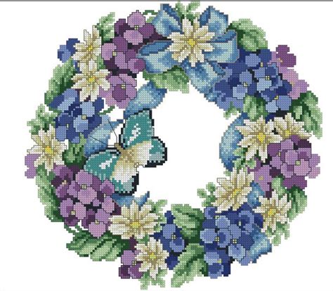 Flower Wreath Modern Counted Cross Stitch Pattern Hydrangea Etsy