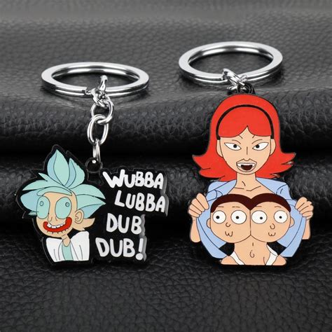 rick and morty key chain cartoon jewelry enamel metal keychain wubba lubba dub dub key ring car