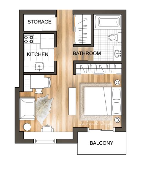 Downtown Studio Apartment Floor Plan Renderedfloorplan