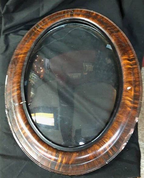 Antique Ornate Oval Wood Picture Frame With Bubble Convex Curved Glass Very Old 1920s To 1940s