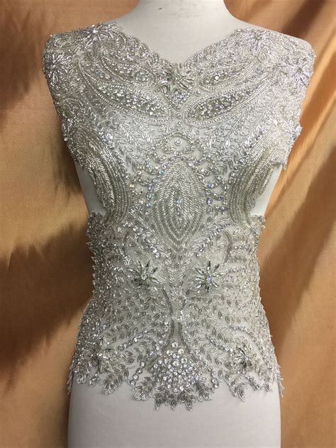 heavy beaded full body applique rhinestone fabric pearl applique bodice panel for nude gowns