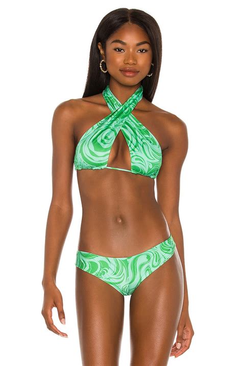 Frankies Bikinis Bash Satin Bikini Top In Rainforest Revolve