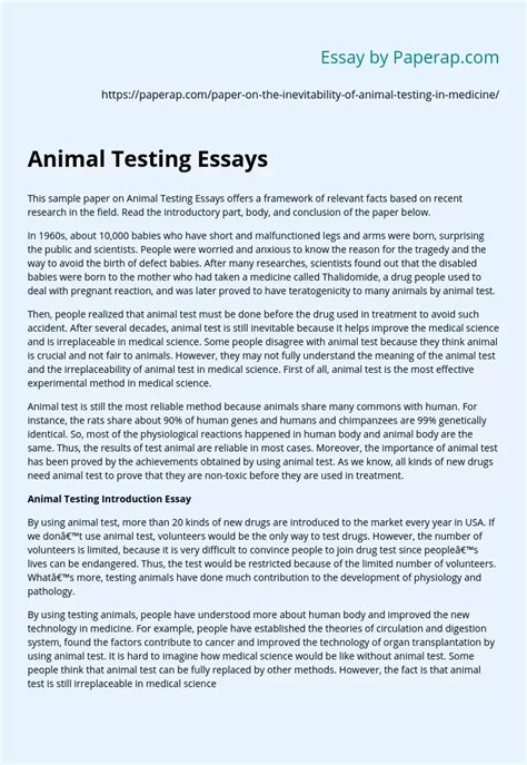 Animal Testing Essays Free Essay Example