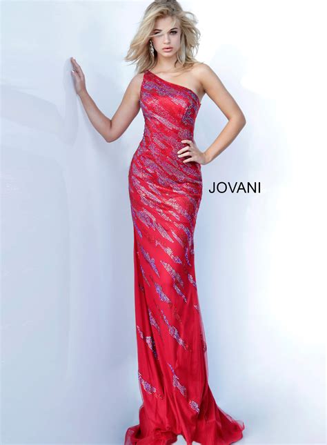 Jovani 00685 Red One Shoulder Fitted Prom Dress