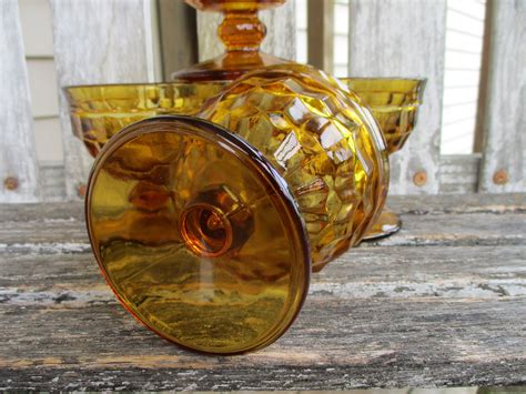 Set Of Four Amber Glass Sherbet Dishes Indiana Glass Whitehall Etsy