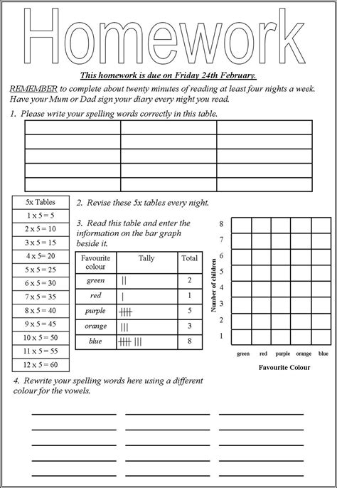 Year 4 Homework Sheets Learning Printable