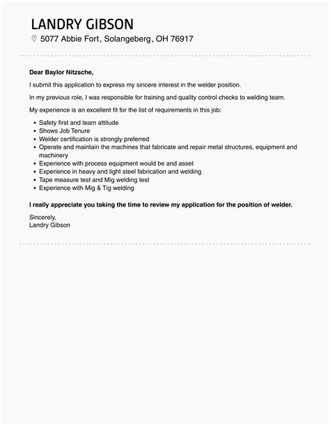 Welder Cover Letter Velvet Jobs