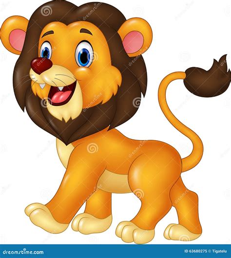Cartoon Funny Lion Walking Isolated On White Background Stock Vector