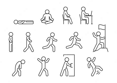 Premium Vector People Line Icon In Different Posture Human Various