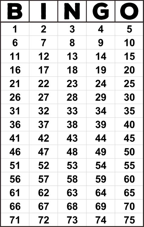Bingo Numbers 1 75 Bingo Cards Printable Free Printable Bingo Cards
