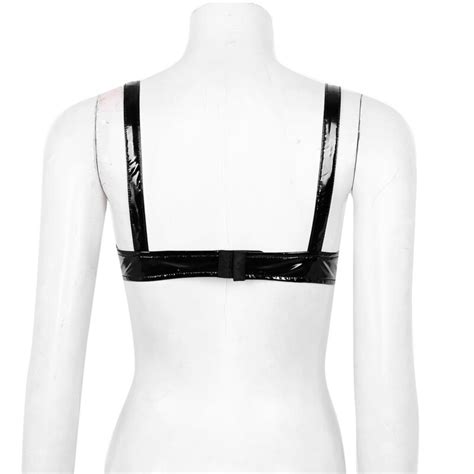 Sexy Womens Cupless Open Breast Nipple Bra Harness Leather Crop Tops