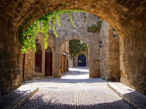 Medieval Arched Street In The Old Town Of Rhodes Greece Wall Mural