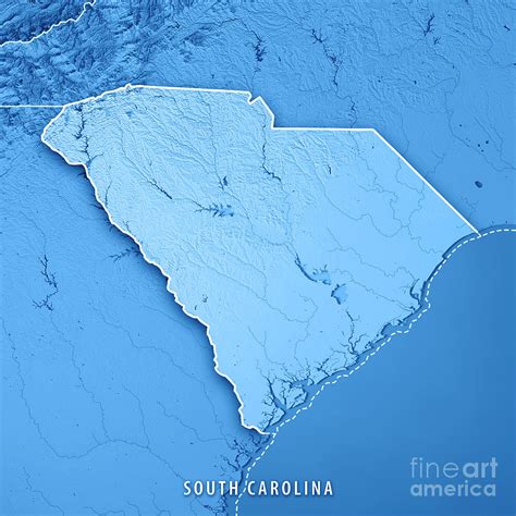 South Carolina State Usa 3d Render Topographic Map Blue Border Digital