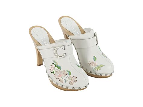 white christian dior floral leather heeled clogs at 1stdibs christian dior clogs dior clogs