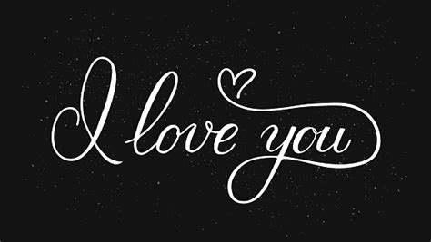 I Love You Calligraphy Hand Lettering With Heart On Black Background