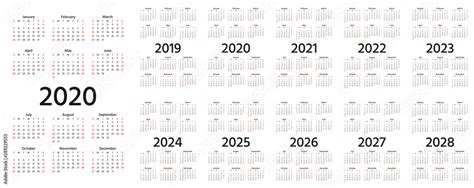 Calendar 2020 2019 2021 2022 2023 2024 2025 2026 2027 2028