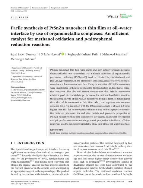 Pdf Facile Synthesis Of Ptsnzn Nanosheet Thin Film At Oil Water