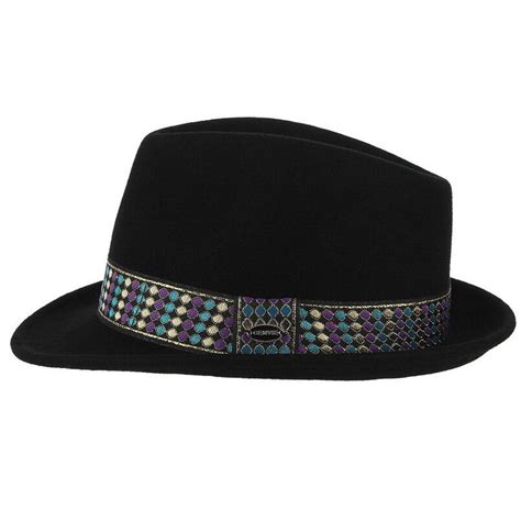 Black Wool Fedora Trilby Hat With Ethnic Hatband Innovato Design