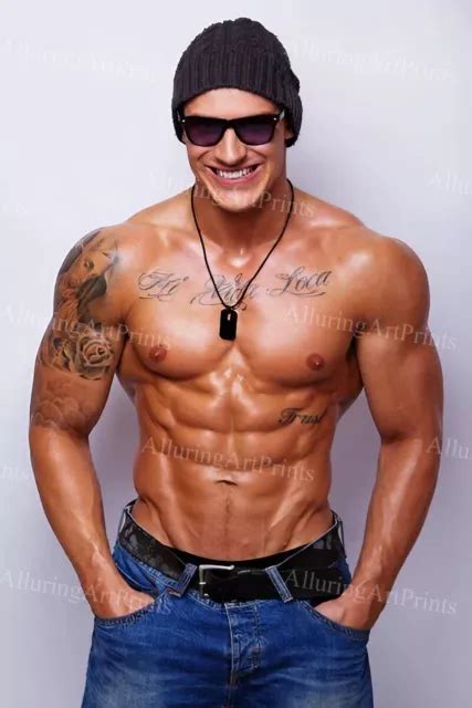 Male Model Print Muscular Handsome Beefcake Shirtless Hunk Tattoo