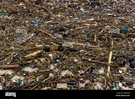 Beach Garbage Rubbish Washed Up On Shore Line Stock Photo Alamy