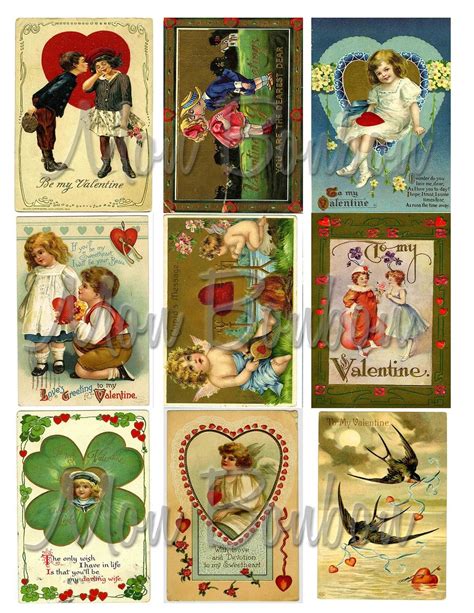 Vintage Victorian Valentine Greeting Card Collage Sheets Diy Printable
