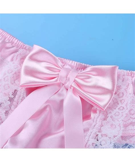 Mens Satin Silk Bikini Briefs Lace Ruffled Sissy Pouch Panties Thong