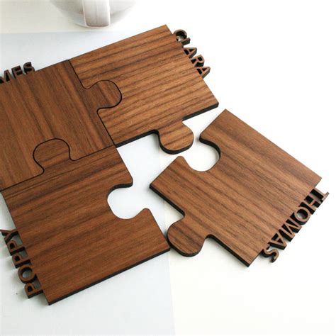 Set Of Four Personalised Cut Out Wooden Jigsaw Coasters By Wood Paper