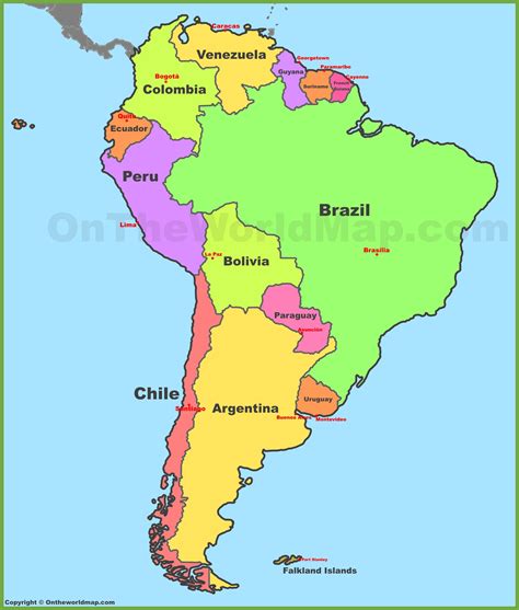 Map Of South America With Countries And Capitals Latin America Map