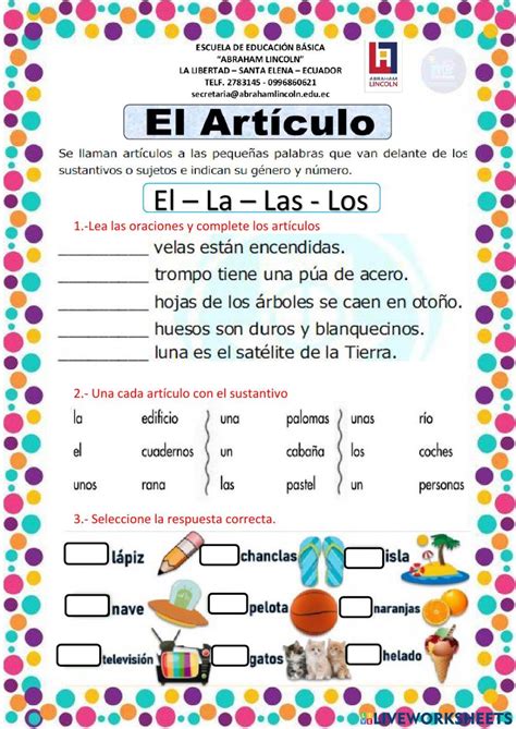 Practiquemos El Articulo Worksheet Tecnicas De Enseñanza Aprendizaje Lecciones De Lectura