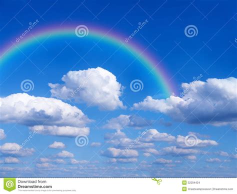 Rainbow And Cloudy Sky Stock Photo Image Of Peaceful 32204424