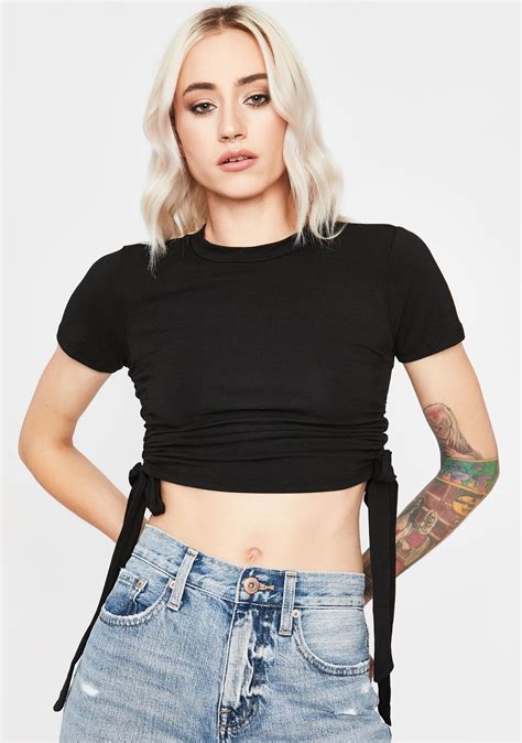 Bow Tie Cinched Cropped Tee Black Dolls Kill