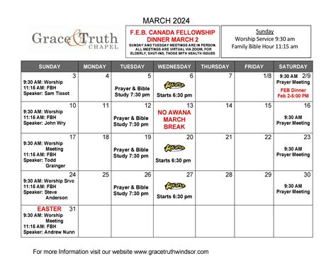 Grace and Truth Calendar March 2024 – Grace & Truth Chapel