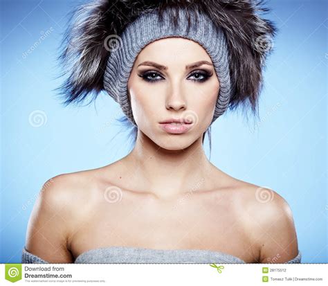 Fur Fashion Beautiful Girl In Fur Hat Stock Photo Image Of Fluffy