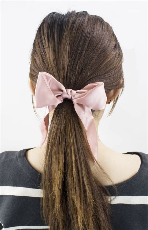 Stylish Women Girls 2 Layers Satin Ribbon Bow Hair Band Hair Tie 1 Pack Pink